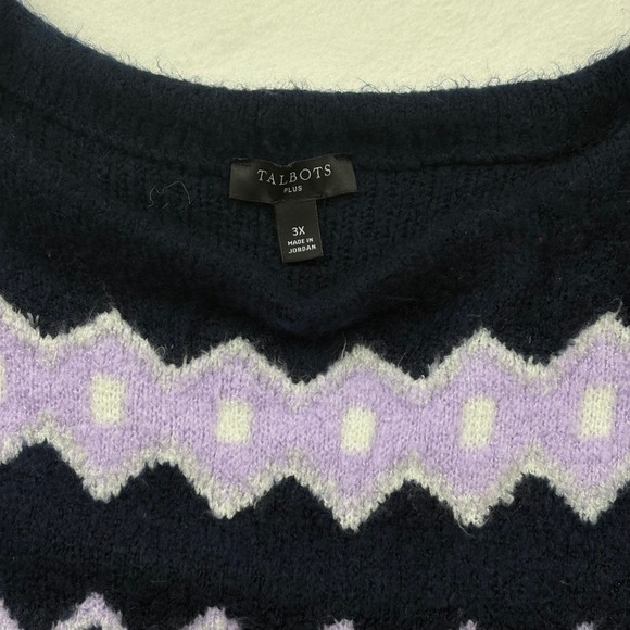 Talbots Diamond Fair Isle Crewneck Sweater Womens 3XL Purple Nordic Style Cozy - Picture 5 of 8